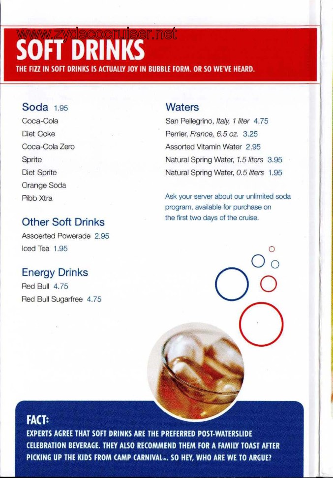 Carnival Pool Bar Menu, Page 6