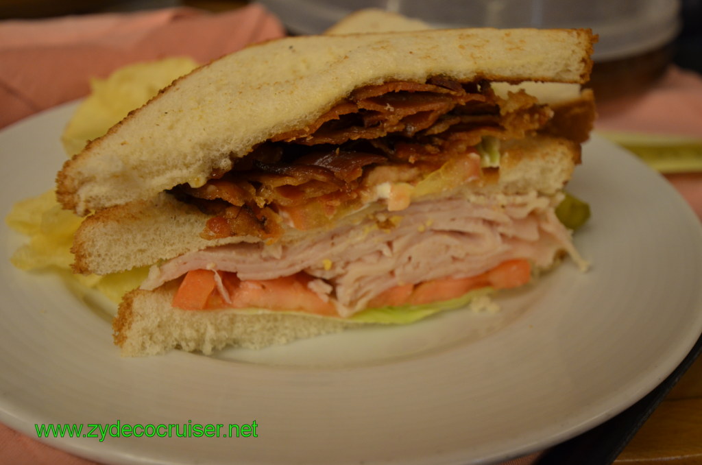 171: Carnival Conquest, Nov 19, 2011, Sea Day 3, Room service, toss one piece of bread and instant club sandwich