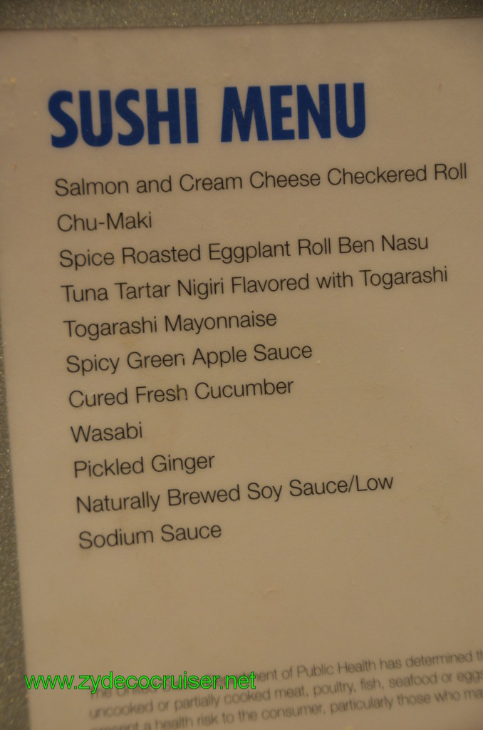 176: Carnival Conquest, Nov 19, 2011, Sea Day 3, Sushi Bar, Sushi Menu, 