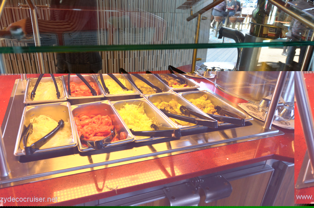 018: Carnival Conquest, New Orleans, Embarkation, Guy's Burger Joint, condiments