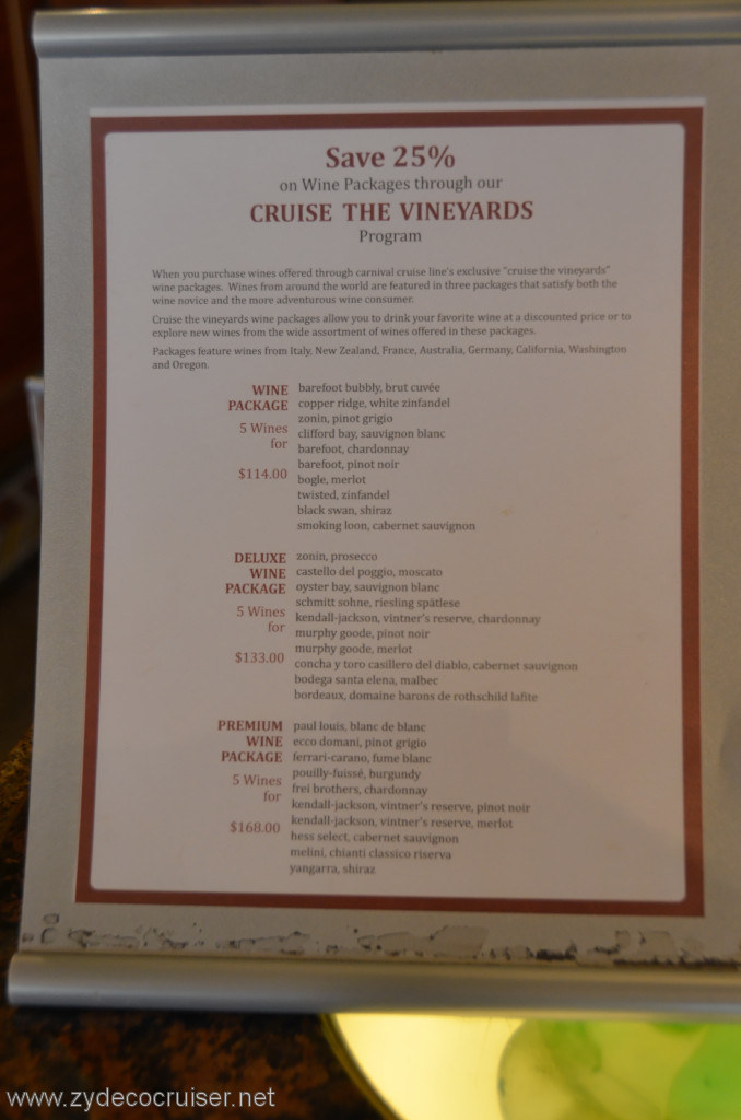 086: Carnival Conquest, New Orleans, Embarkation, Cruise The Vineyards, Wine Package, 