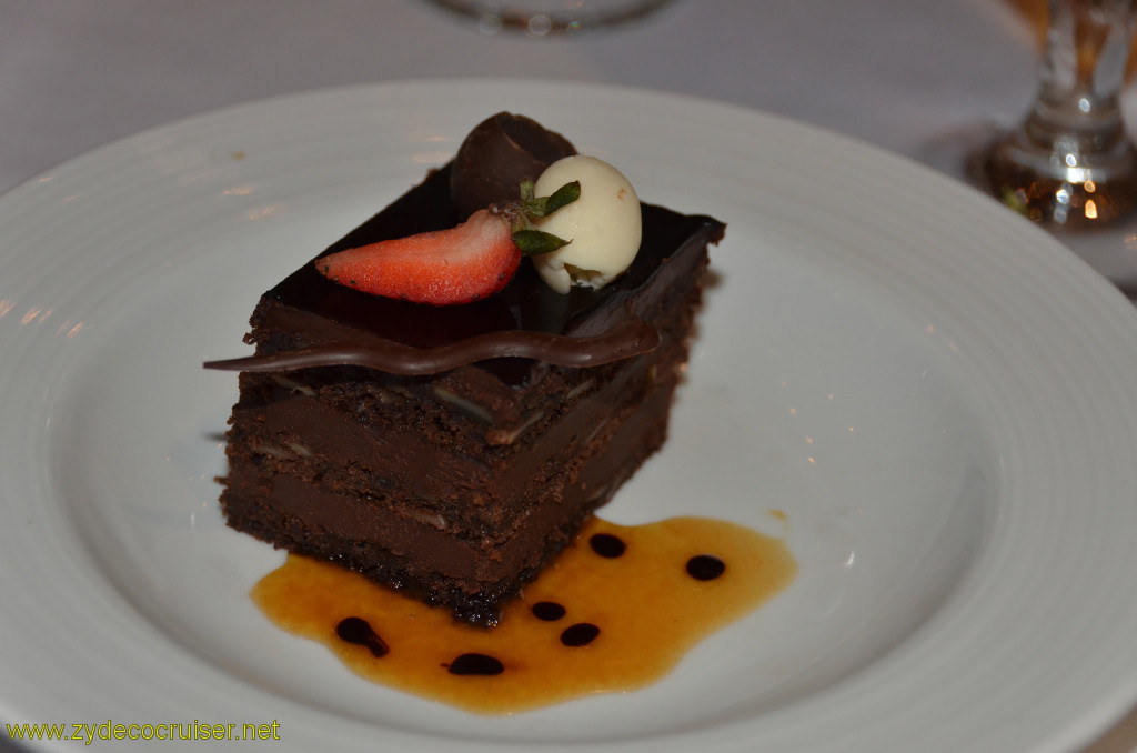 Carnival Conquest, Belize, MDR dinner, Amaretto Cake, 