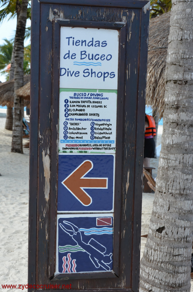 070: Carnival Conquest, Cozumel, Chankanaab, Dive shops guide. Also sunken pieces list, 