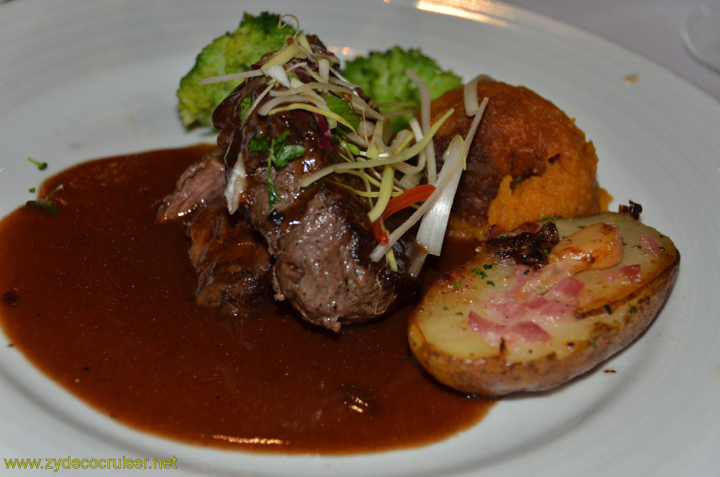 Carnival Conquest, Cozumel, MDR Dinner, Petite Filet Mignon and Braised Boneless Short-Rib, 