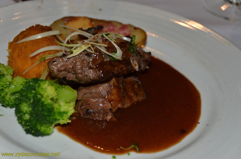 Carnival Conquest, Cozumel, MDR Dinner, Petite Filet Mignon and Braised Boneless Short-Rib, 