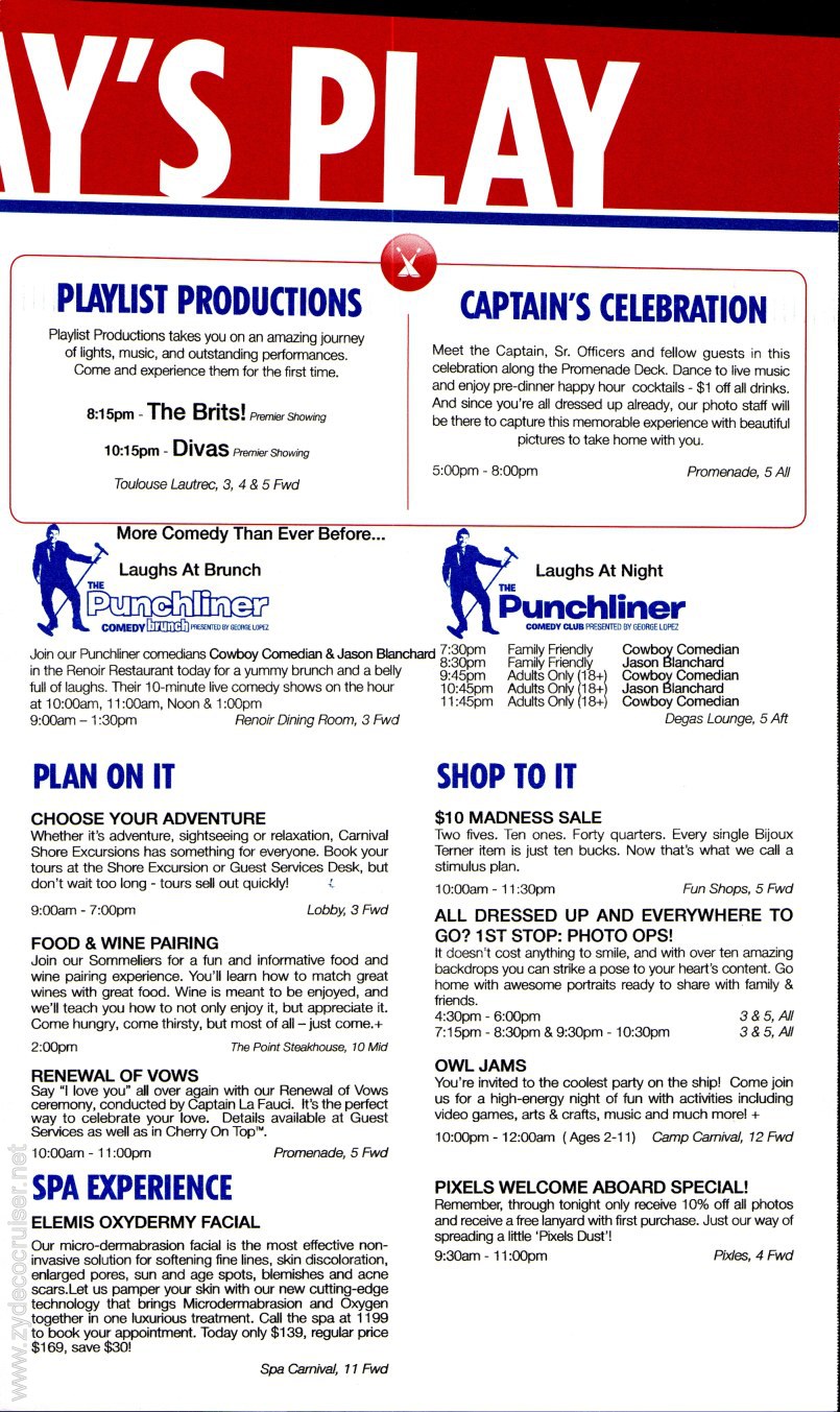 Carnival Conquest Fun Times, April 22, 2013, page 3
