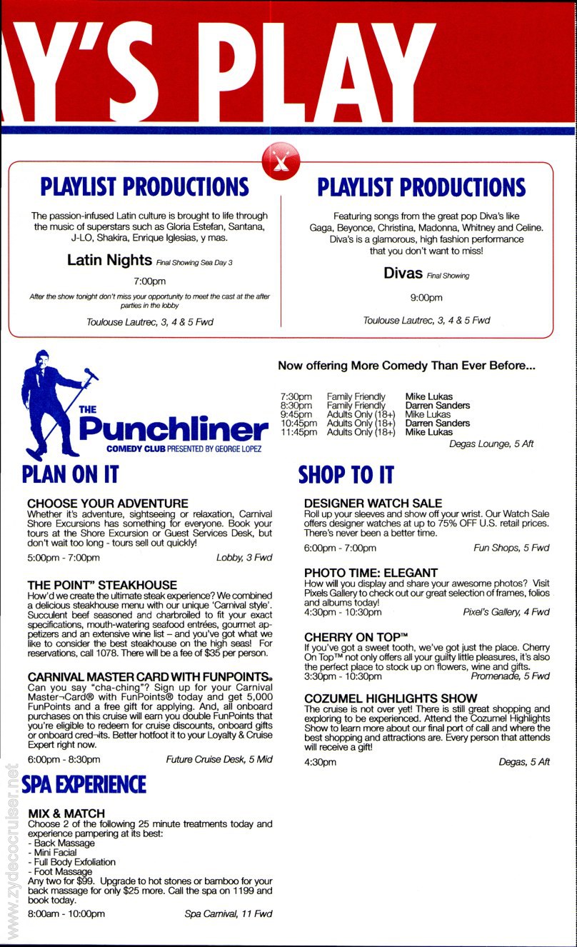 Carnival Conquest Fun Times, April 25, 2013, page 3
