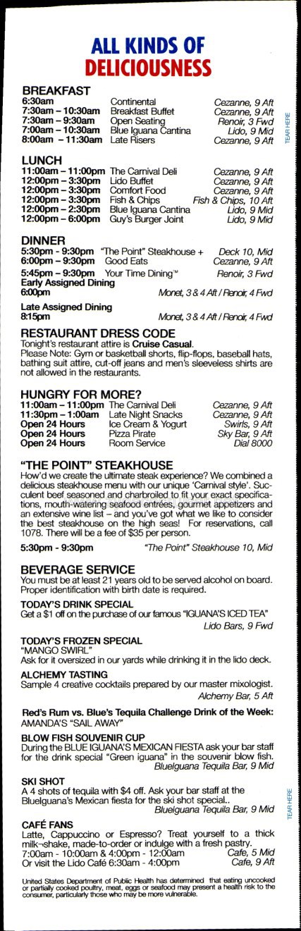 Carnival Conquest Fun Times, April 26, 2013, page 6