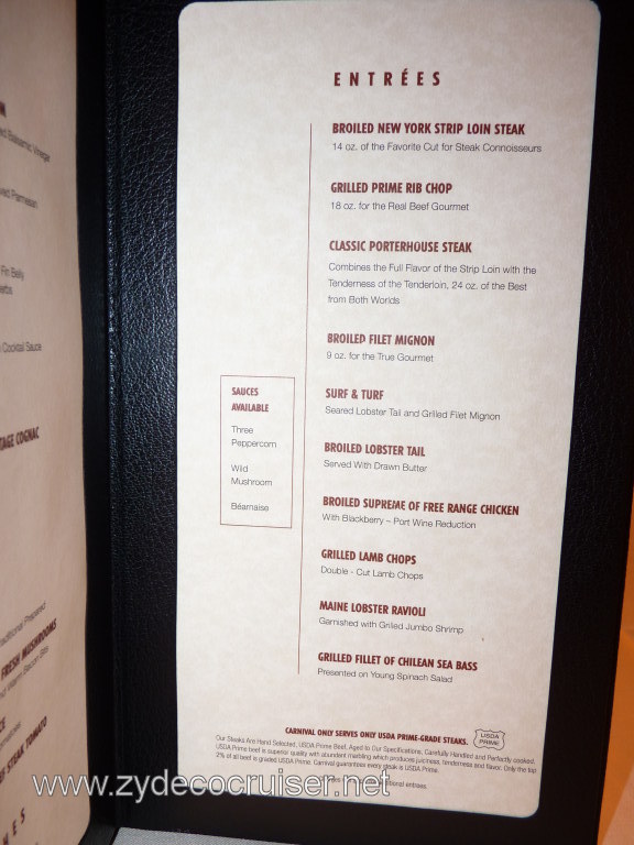 Carnival Dream Chef's Art Steakhouse Supperclub Menu 5