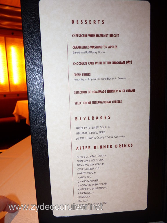 Carnival Dream Chef's Art Steakhouse Supperclub Menu 6