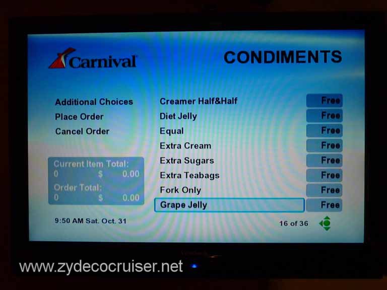 0749: Carnival Dream, Transatlantic, TV Room Service