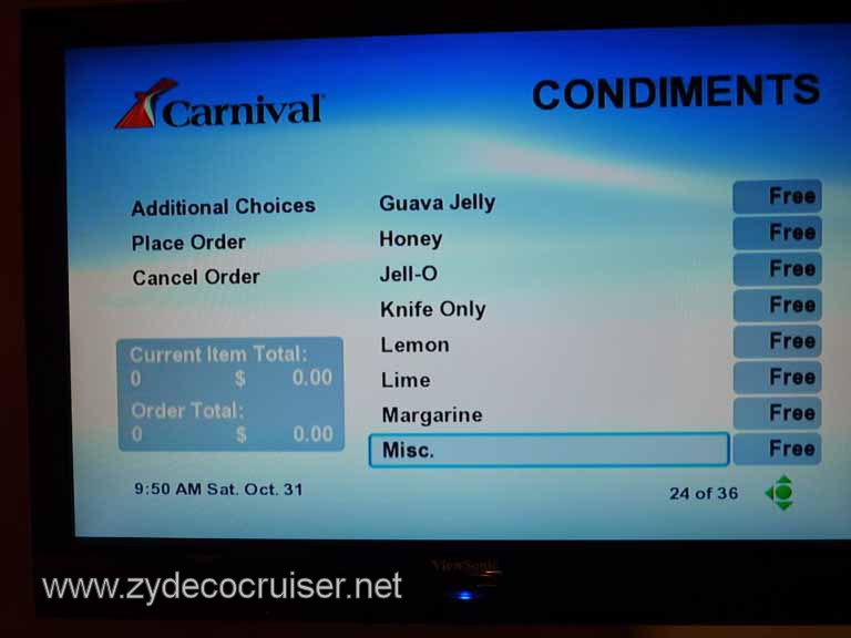 0750: Carnival Dream, Transatlantic, TV Room Service