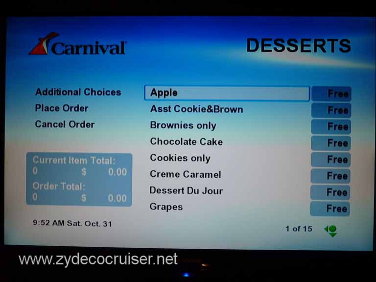 0753: Carnival Dream, Transatlantic, TV Room Service
