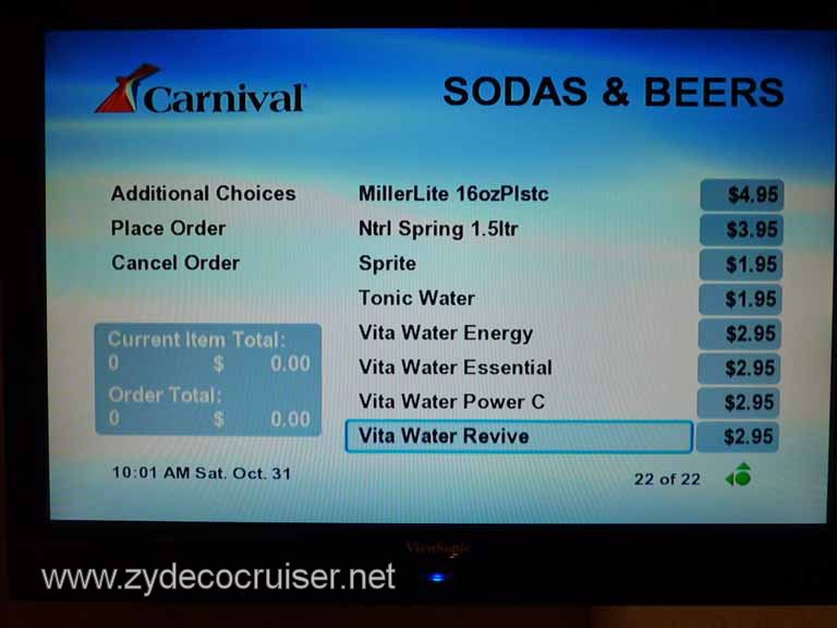 0769: Carnival Dream, Transatlantic, TV Room Service