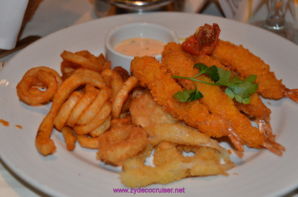 Carnival Elation, MDR Dinner, Beer Batter Fried Fish Filet and Panko Crusted Jumbo Shrimp 