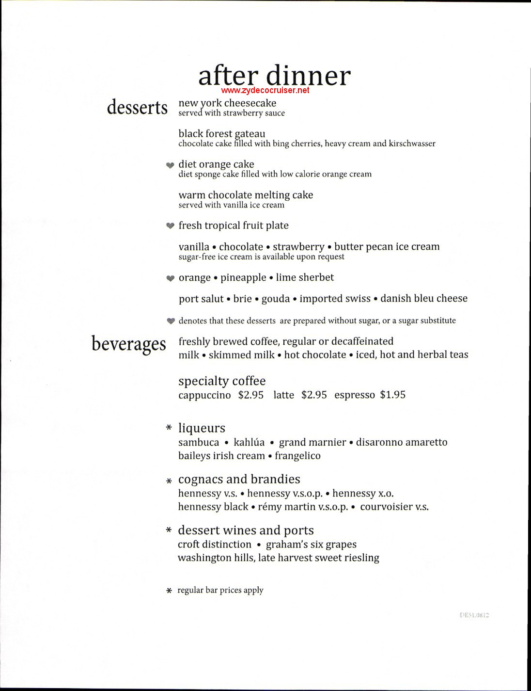 Carnival Elation, MDR Dinner Dessert Menu 1