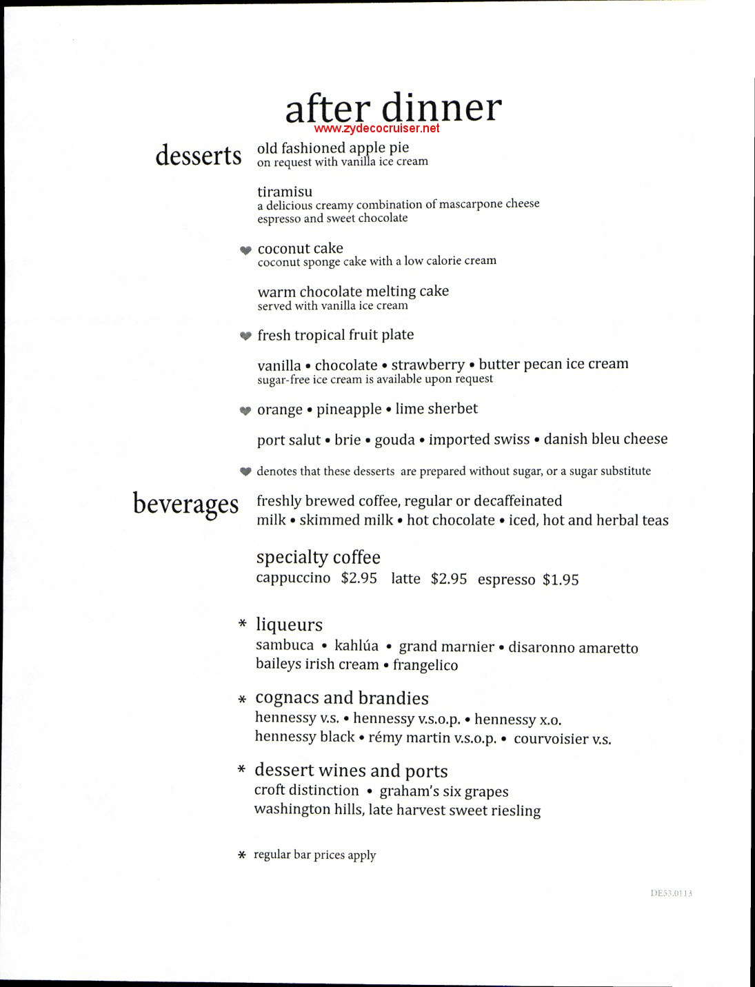 Carnival Elation, MDR Dinner Dessert Menu 3