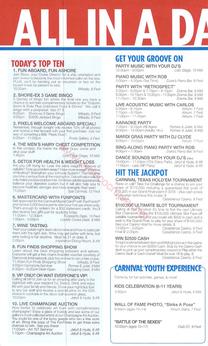 Carnival Elation FunTimes, Day 2, Page 2