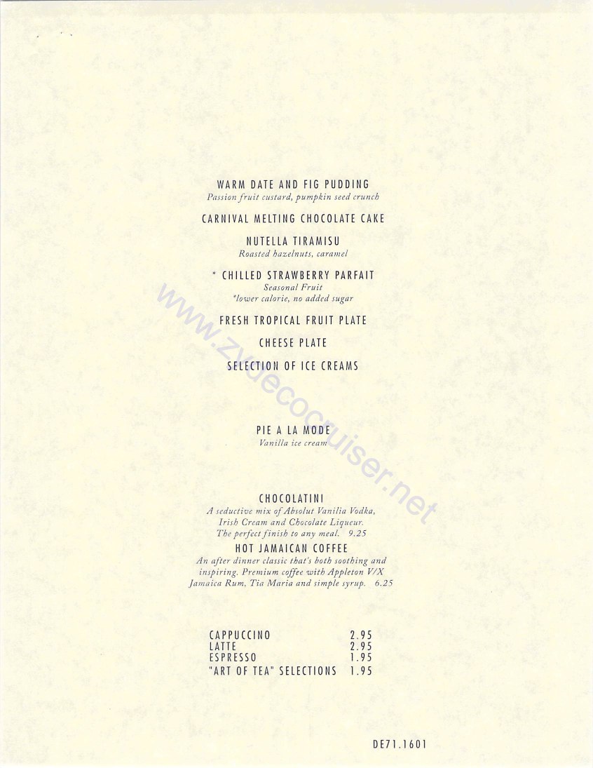 Carnival Freedom MDR Menus, American Table, Day 1, Page 4