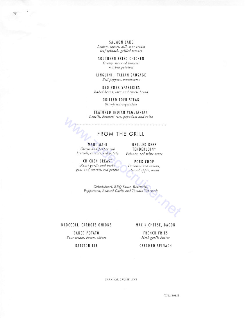 Carnival Freedom MDR Menus, American Table, Day 4, Page 2
