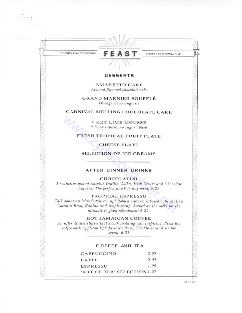 Carnival Freedom MDR Menus, American Table, Day 6, Page 2