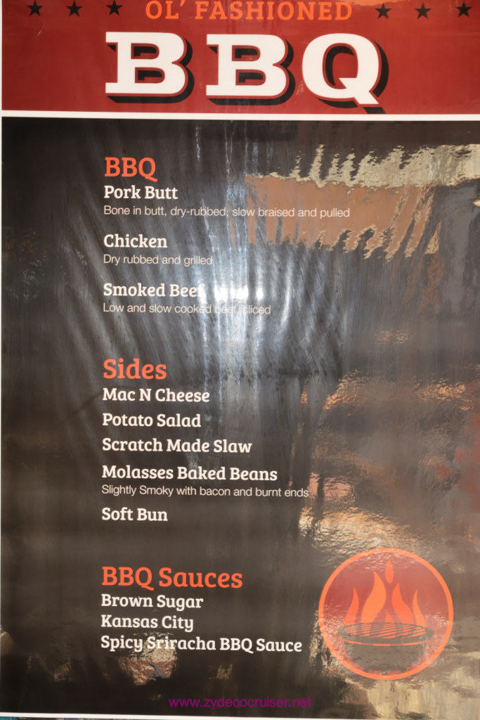 005: Carnival Glory Cruise, Sea Day 2, Ol' Fashioned BBQ Menu