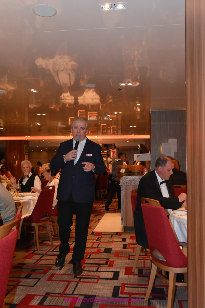 127: Carnival Horizon Transatlantic Cruise, Sea Day 1, MDR Dinner, Singing Maitre d' Ken Byrne