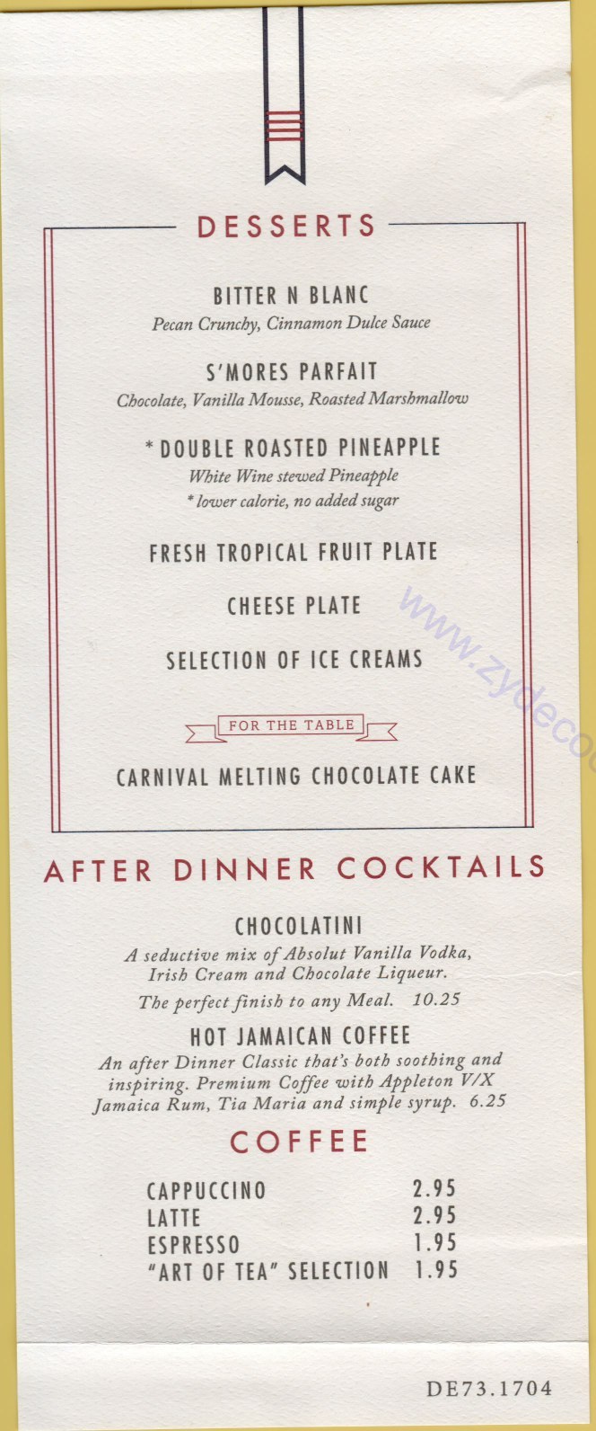 499: Carnival Horizon Transatlantic Cruise, Malaga, Carnival Horizon Day 3 MDR Dinner Desserts Menu