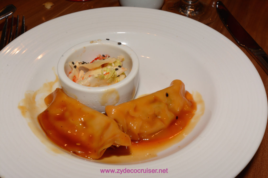 051: Carnival Horizon Transatlantic Cruise, Sea Day 3, MDR Dinner, Duck Pot Stickers