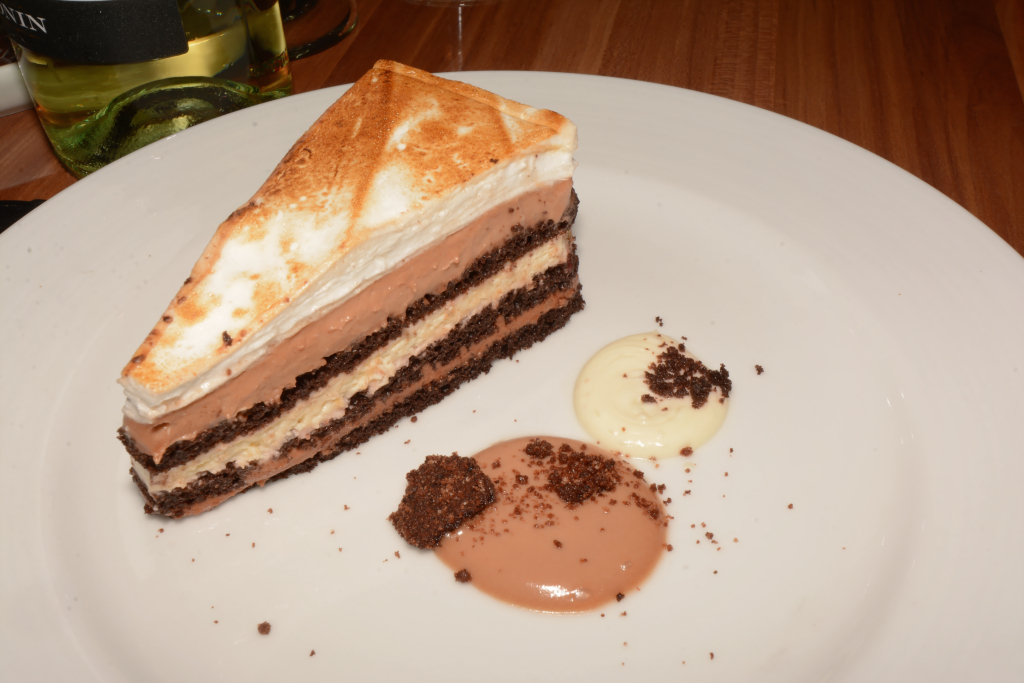 023: Carnival Horizon Transatlantic Cruise, Sea Day 7, MDR Dinner, Salted Nutella S'mores Cake