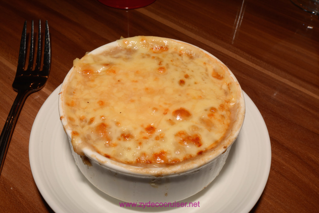 003: Carnival Horizon Transatlantic Cruise, Sea Day 8, Last Day, MDR Dinner, Baked Onion Soup