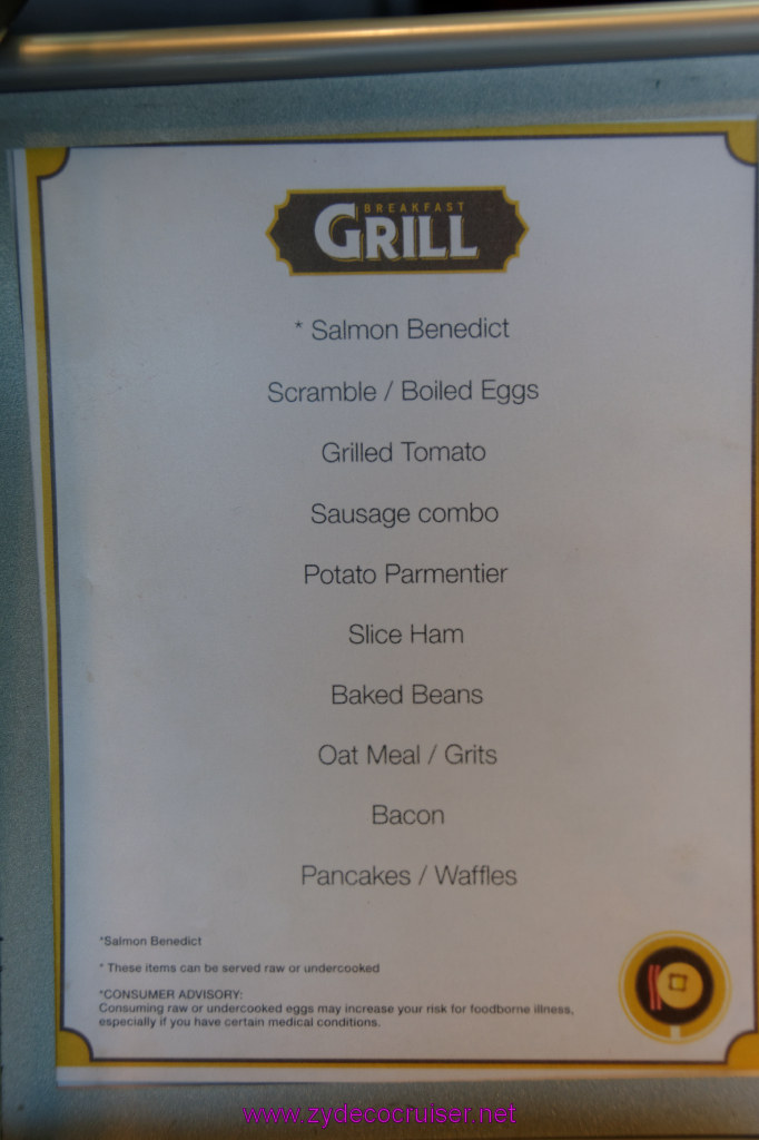 004: Carnival Imagination, Ensenada, Lido Breakfast Menu