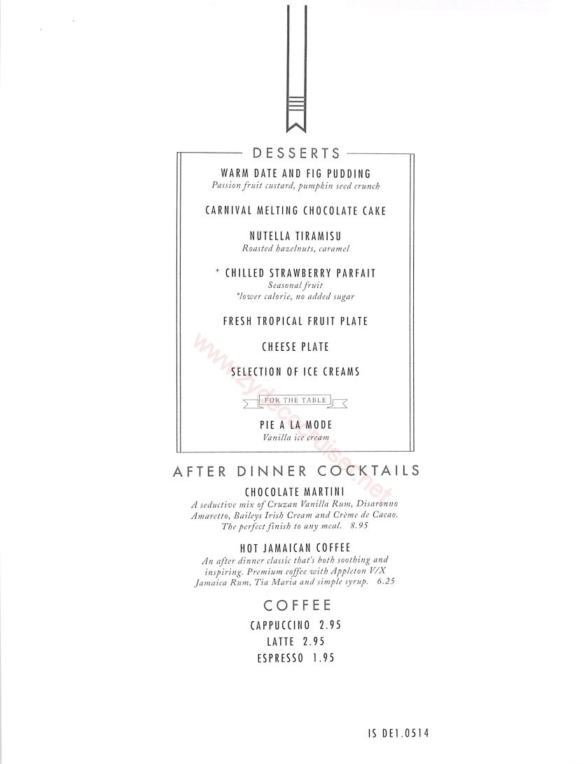 002: Carnival Imagination, 4 Day Cruise, American Table Dessert Menu 1 - Los Angeles