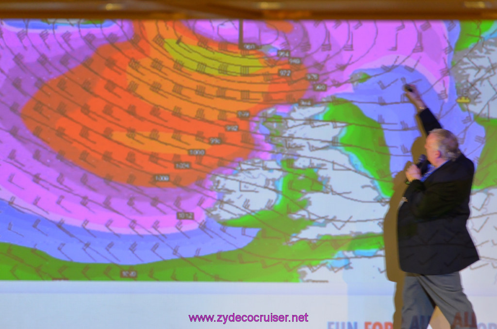 161: Carnival Legend British Isles Cruise, Dover, Embarkation, Weatherman John trying to explain the North Sea weather situation, 