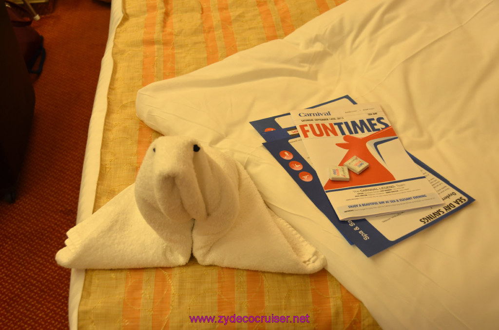 218: Carnival Legend British Isles Cruise, Dover, Embarkation, Towel Animal, 