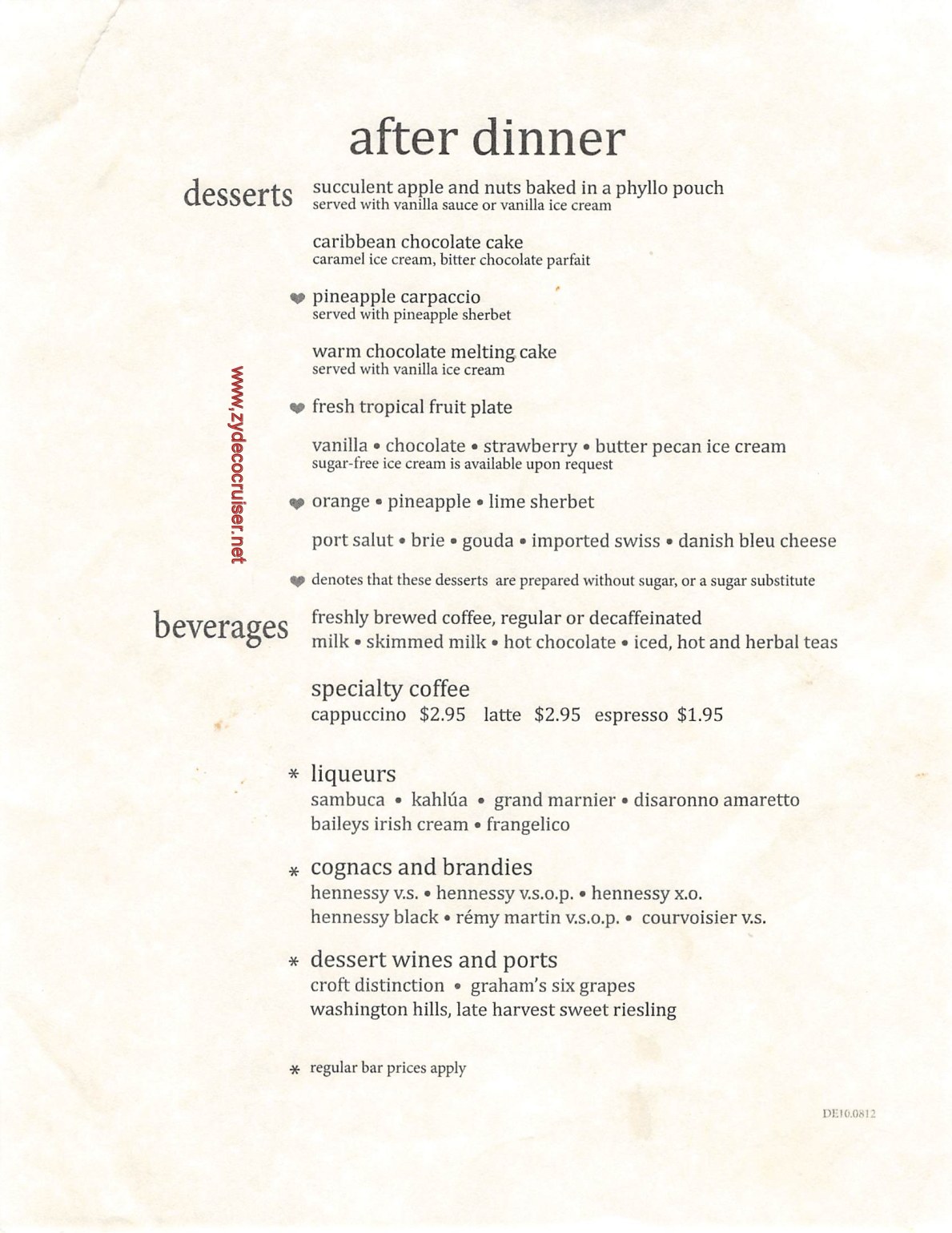 Carnival Legend British Isles Cruise, MDR Dessert Menu 4
