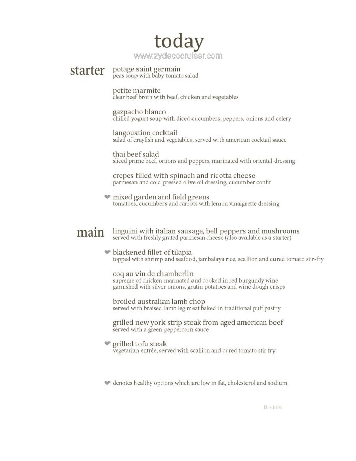 M025: Carnival Magic 12 Day Main Dining Room Dinner Menus, Day 9