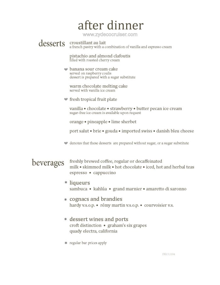 M024: Carnival Magic 12 Day Main Dining Room Dinner Menus, Dessert 8