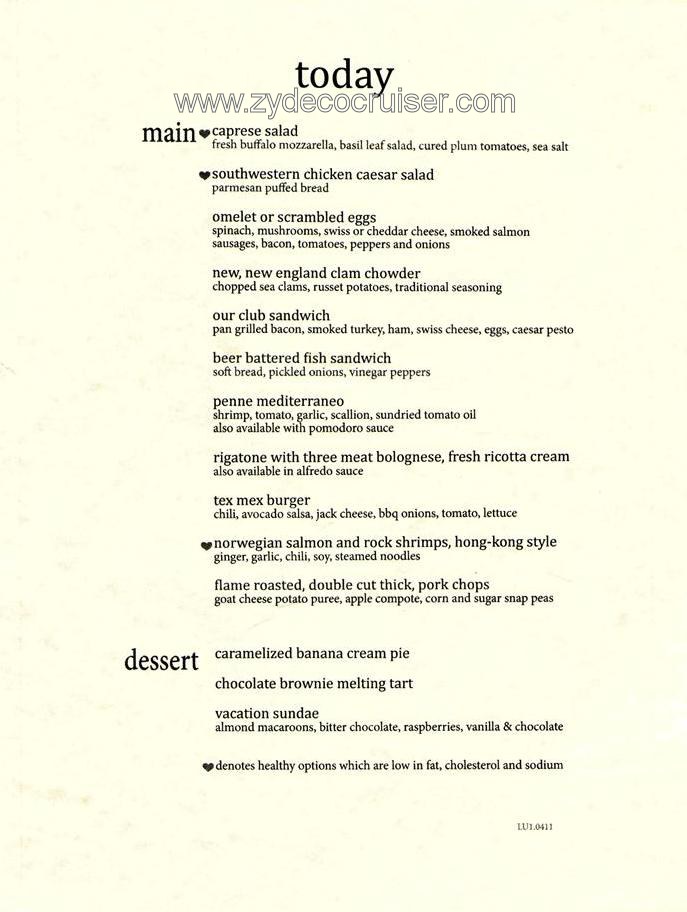 Carnival Magic Main Dining Room Menu, Lunch