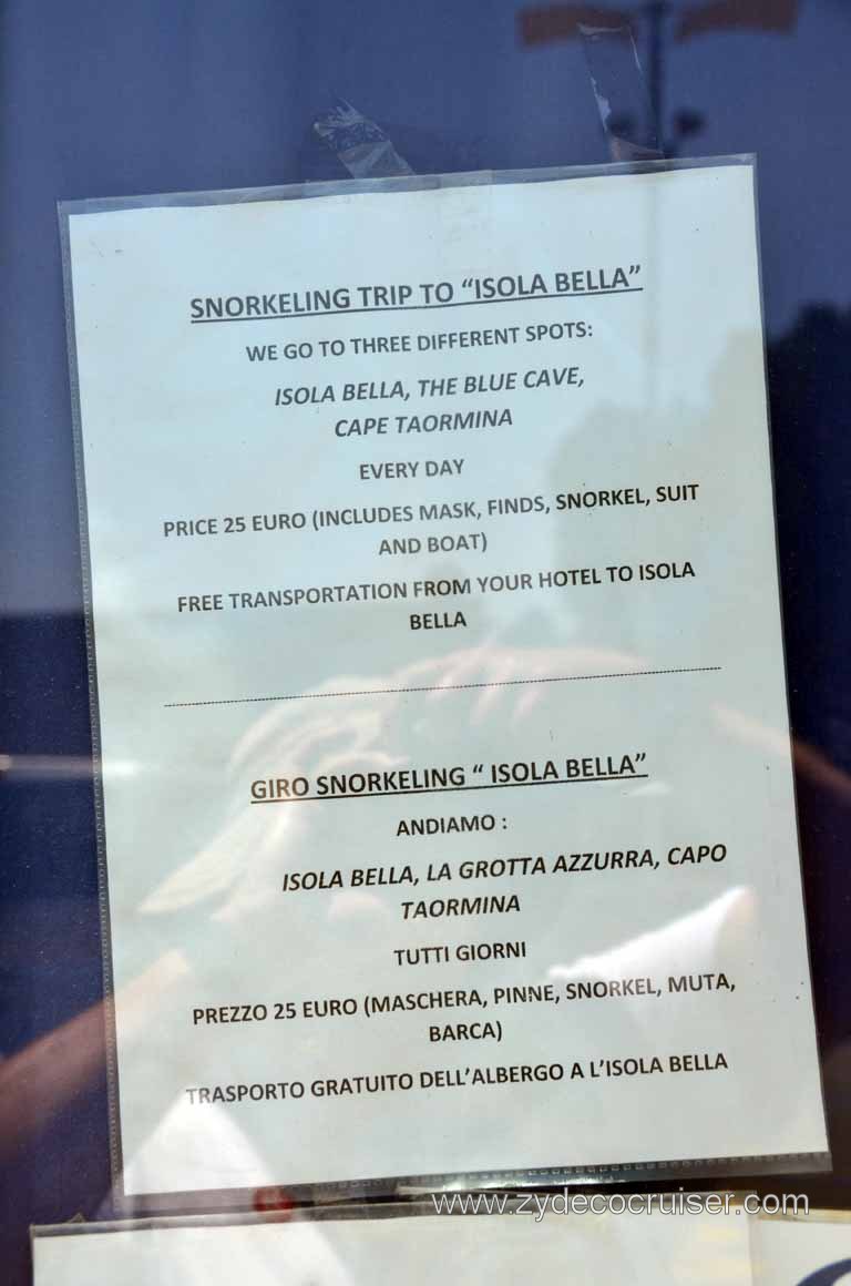 225: Carnival Magic, Messina, Taormina on Your Own Tour, Mazzaro / Taormina Mare, Snorkel Tour, Nike Dive Center, http://www.diveniketaormina.com/en/frames.htm