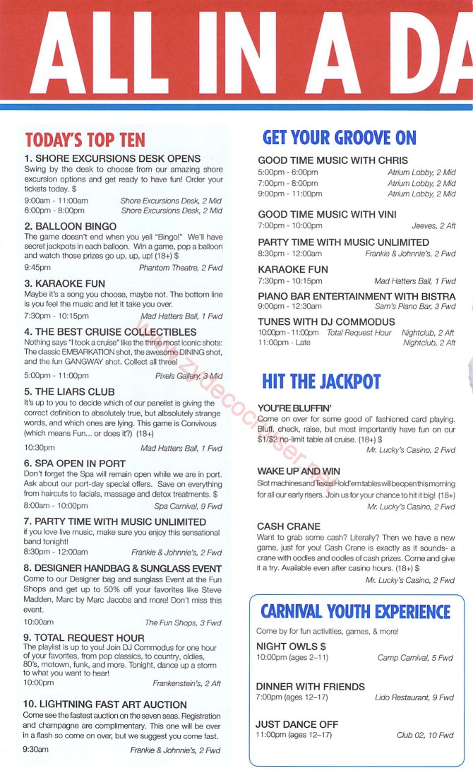 Carnival Miracle Alaska Cruise Fun Time, 8 day Glacier Bay, Day 3, Page 2