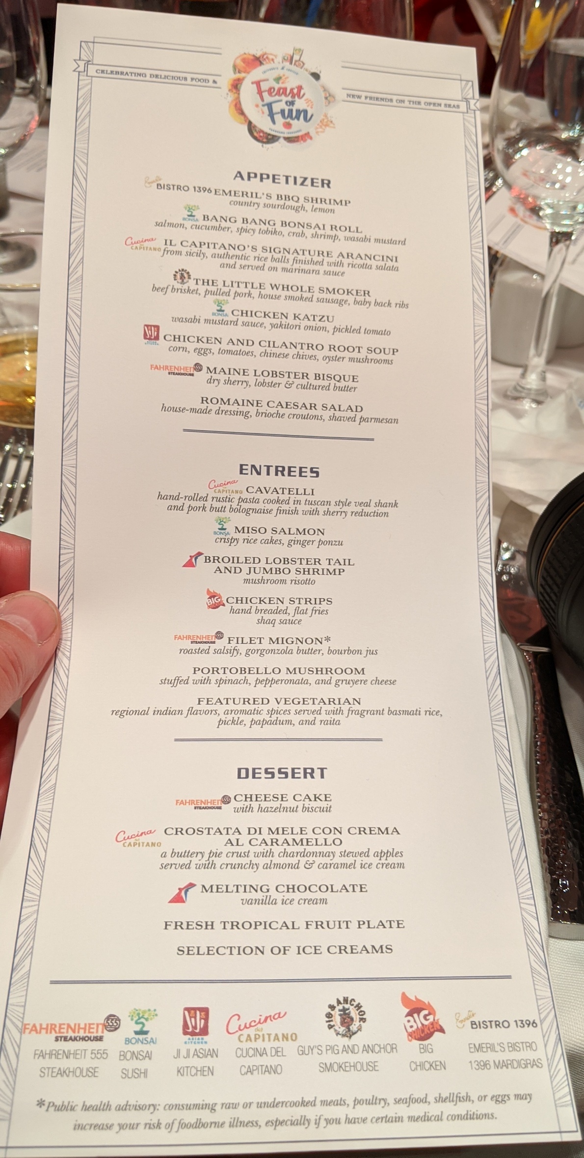 001: Carnival Panorama Naming Ceremony, MDR Dinner, Menu