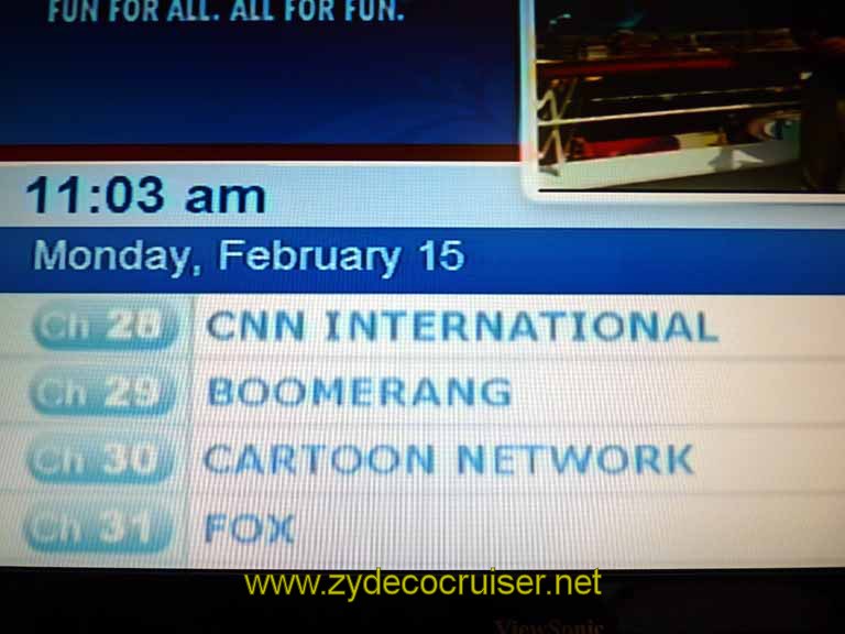 227: Carnival Sensation, Freeport, Bahamas, TV Channels 