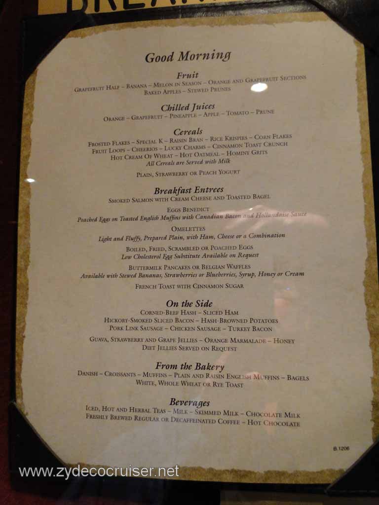 028: Carnival Spirit, Inside Passage, MDR Breakfast Menu