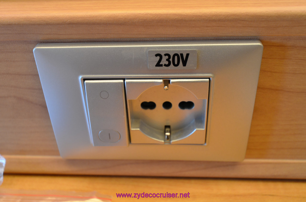 035: Carnival Sunshine Cruise, Barcelona, Embarkation, cabin 230v outlet