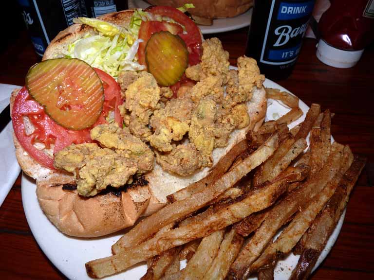 073: Carnival Triumph, New Orleans, Post-Cruise, Coop's Place, Oyster Poorboy and French Fries. There were a lot more oysters, but I ate a bunch trying to get it to a size I could close.