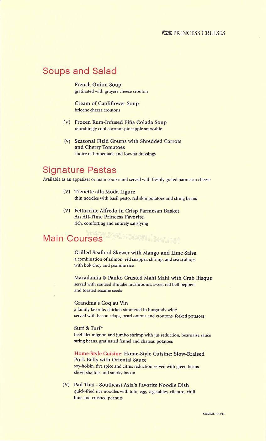 018: Golden Princess Coastal Cruise, MDR Dinner, Dinner Menu 2, Page 2