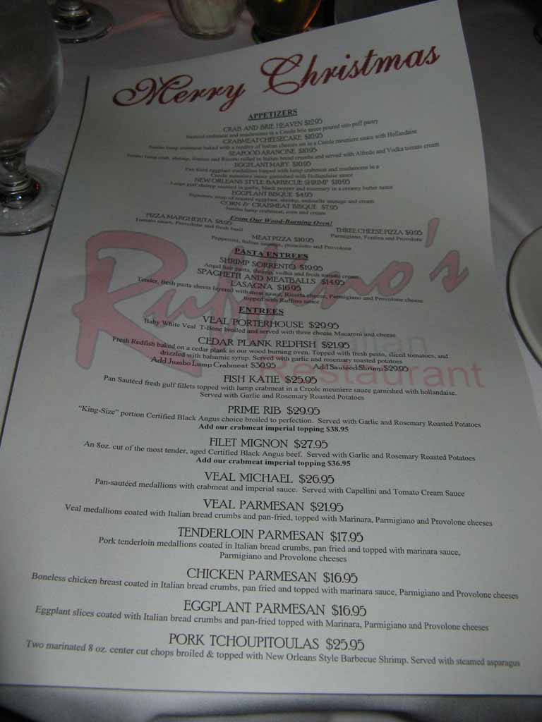 Ruffino's Christmas Menu - 2007