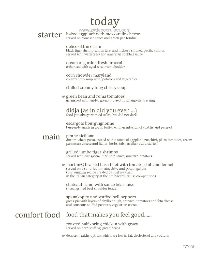 Carnival Conquest MDR Dinner Menu 5