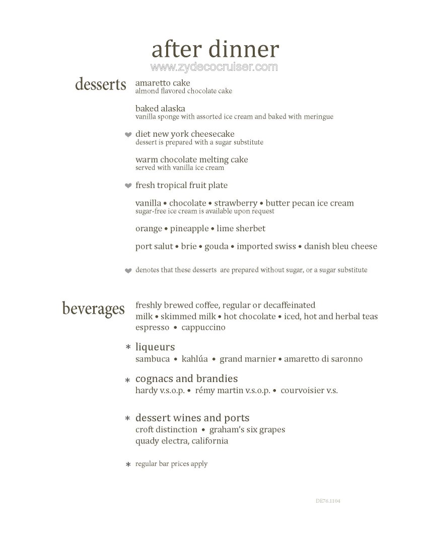 Carnival Conquest MDR Dessert Menu 5